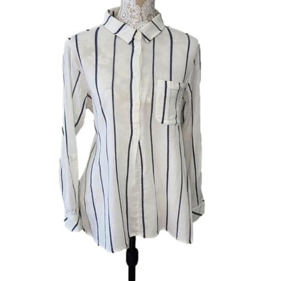 Sanctuary women's White with Blue Stripes Long Sleeve Tunic top, XS - Picture 1 of 7